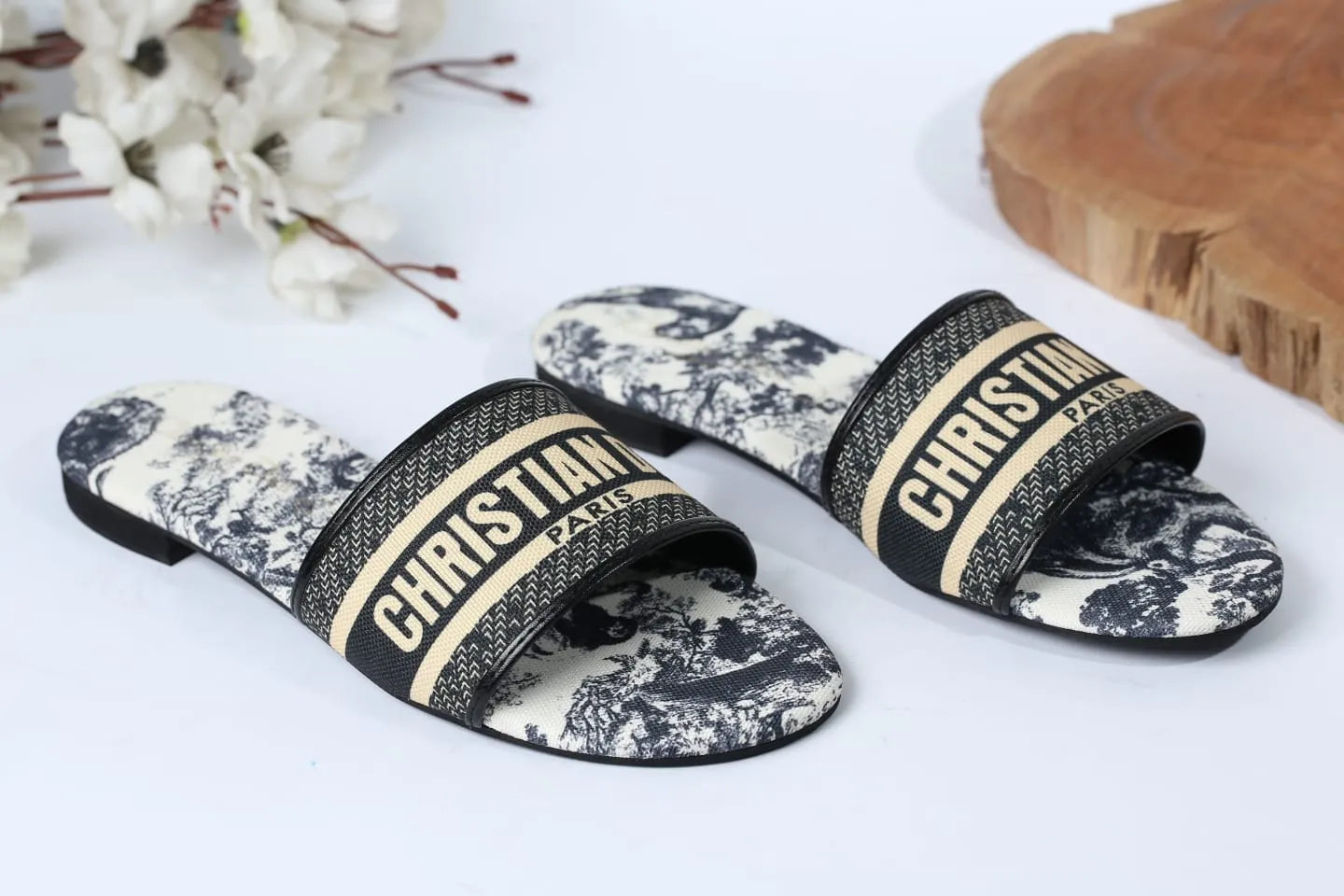 COMBO DEAL - DIOR SLIDES WITH DIOR BOOK TOTE BAG - JUNGLE BLACK