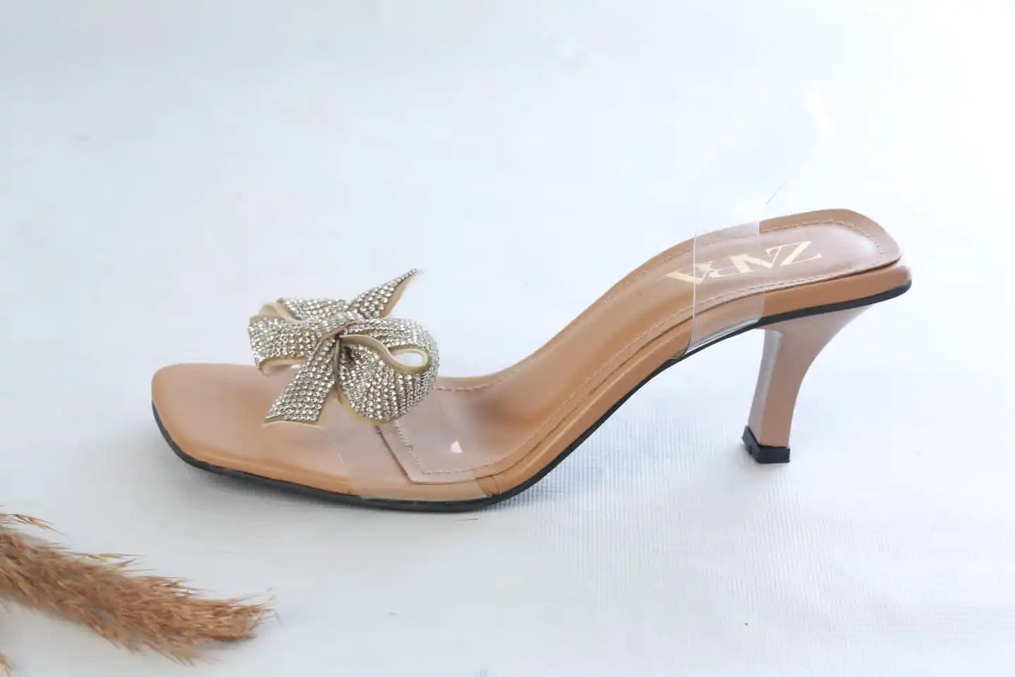 ZARA TRANSPARENT BOW STRAP HEELS - BEIGE