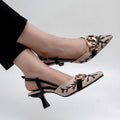 Floral Embroidered Chain Slingback (Black)