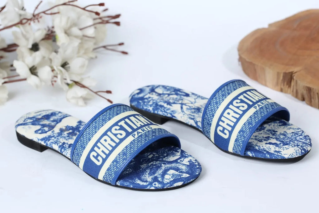 COMBO DEAL - DIOR SLIDES WITH DIOR BOOK TOTE BAG - JUNGLE BLUE