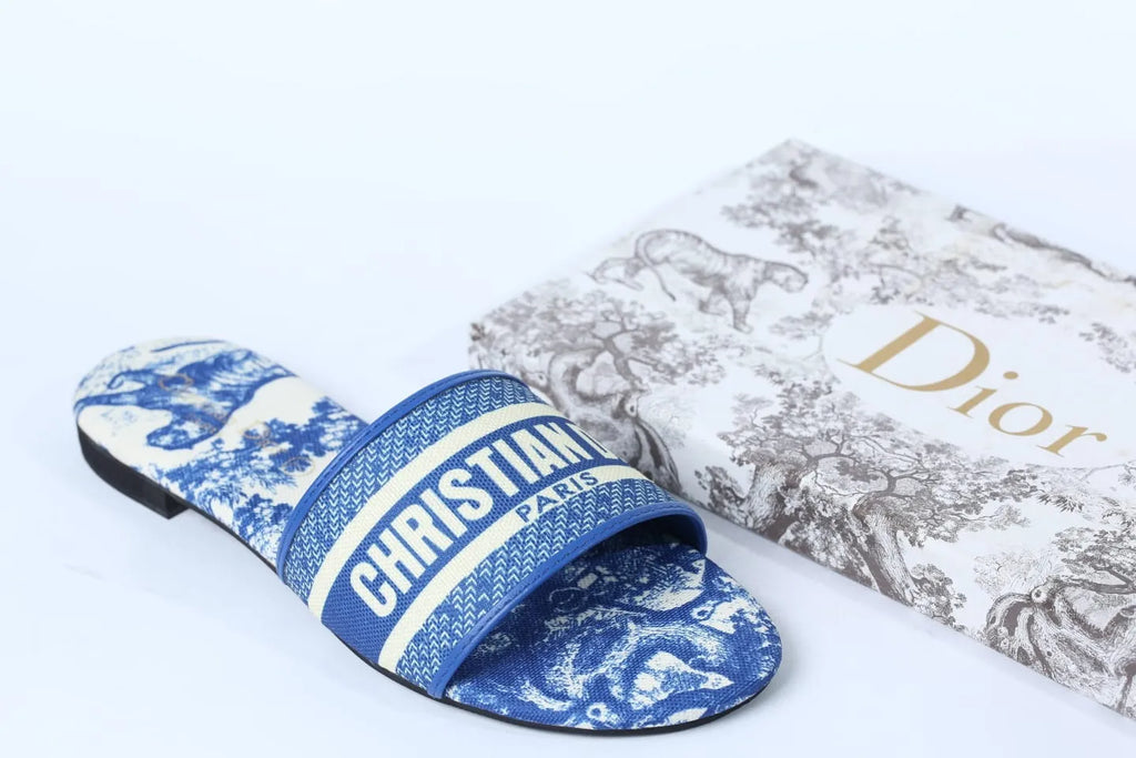 COMBO DEAL - DIOR SLIDES WITH DIOR BOOK TOTE BAG - JUNGLE BLUE