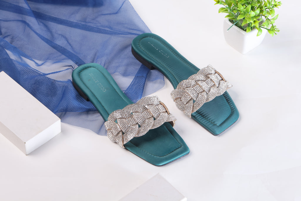 JIMMY CHOO RHINESTONES SLIDES