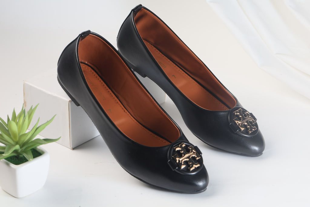 TORY BURCH CLAIRE BALLET FLAT PUMPS - BLACK