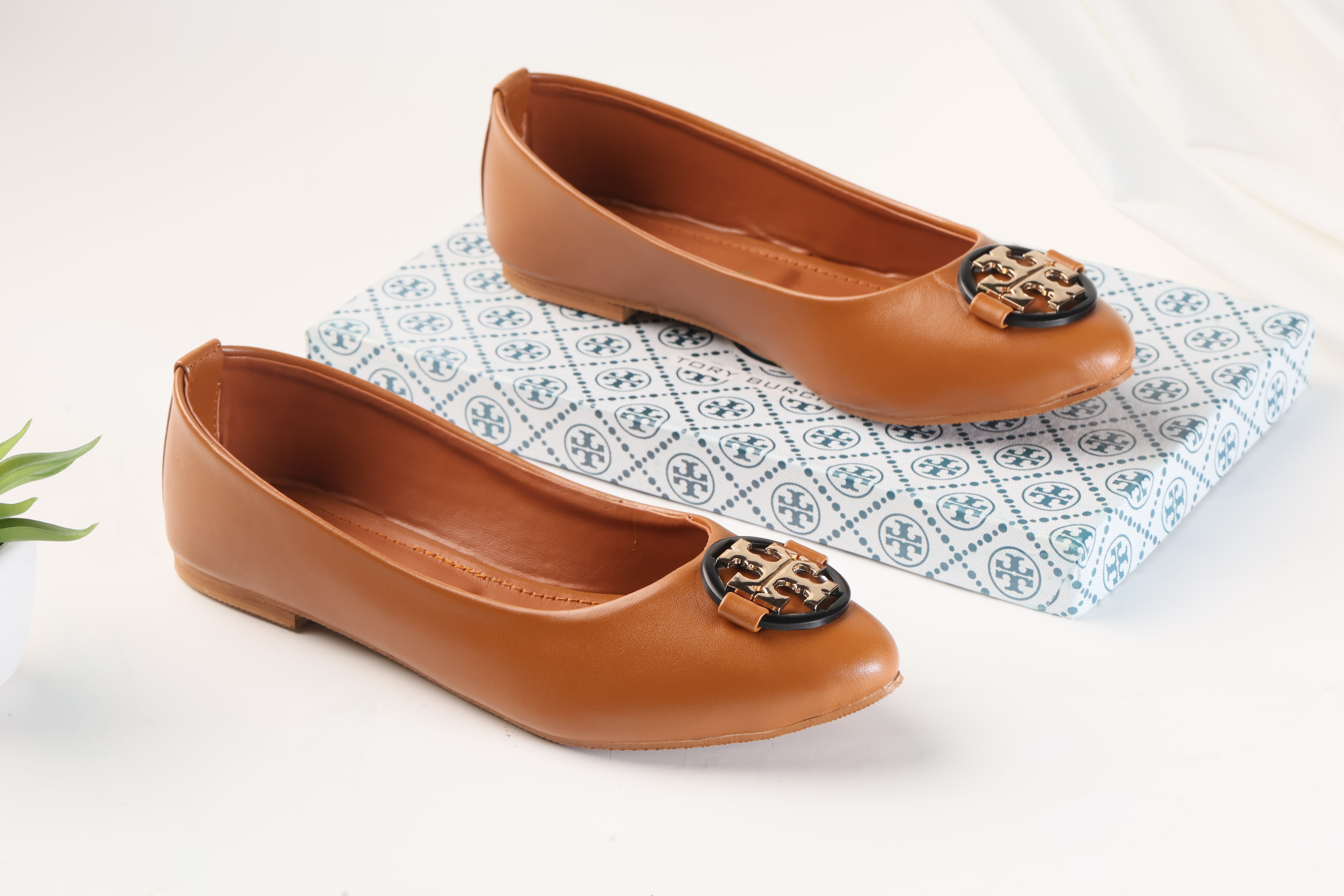 TORY BURCH CLAIRE BALLET FLAT PUMPS BROWN Walkbros