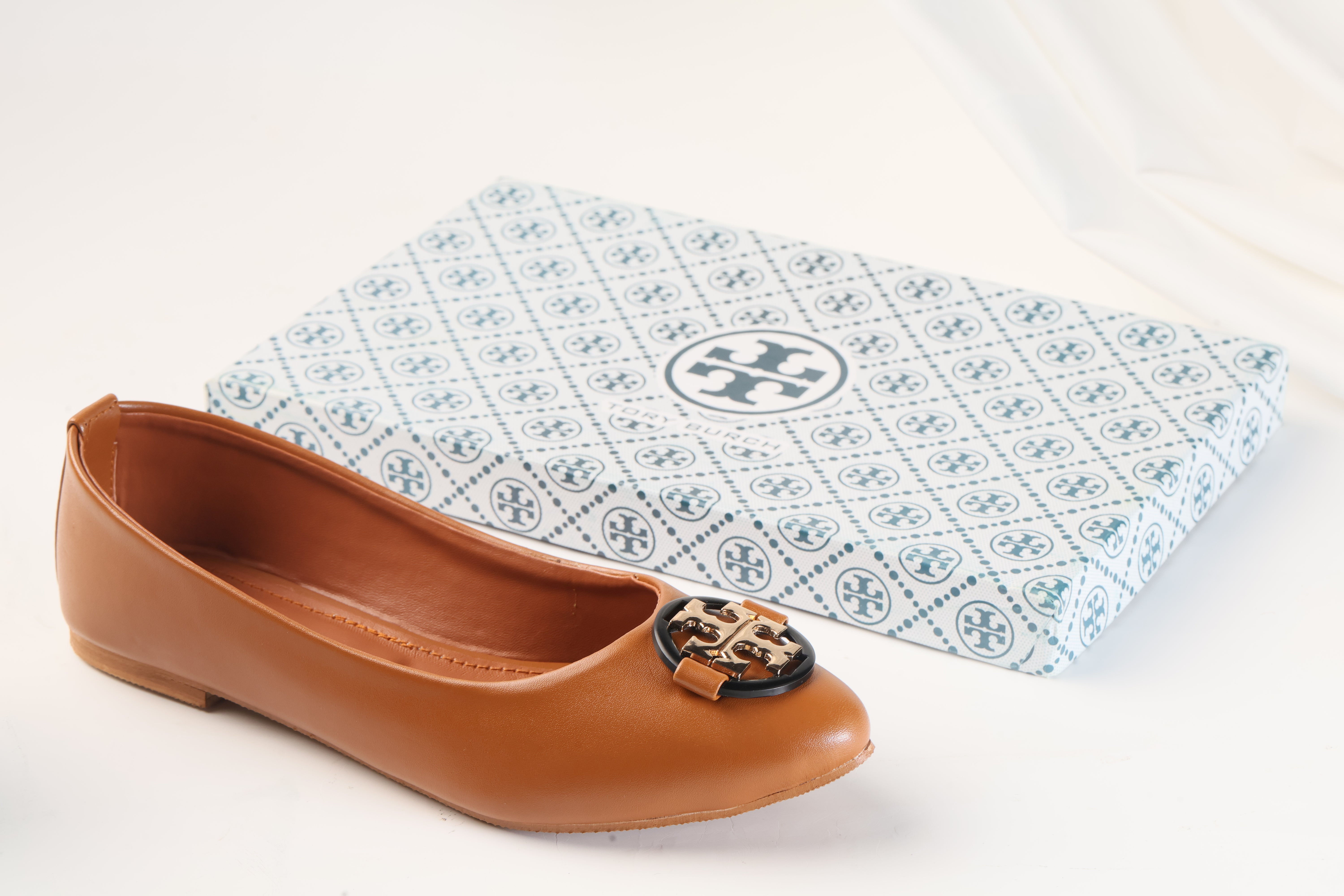 Tory Burch Reva fashion Ballet Flats- Royal Tan/Gold