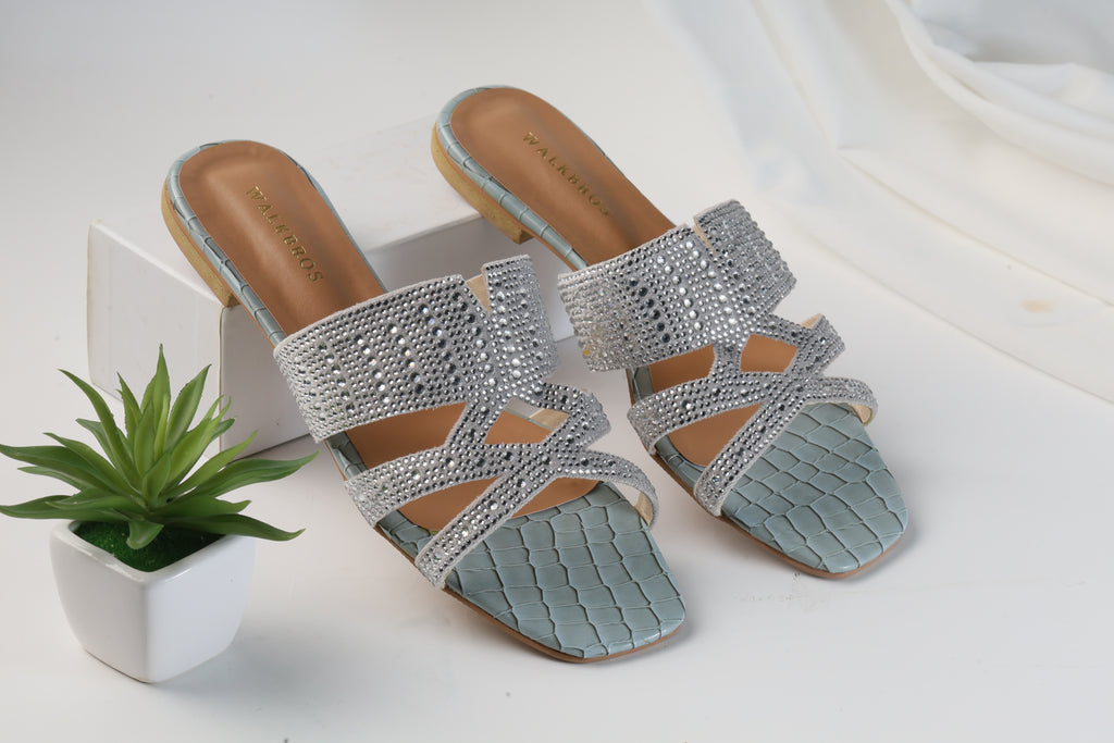 WALKBROS BEAUX FANCY SLIPPERS - SILVER LOUIS