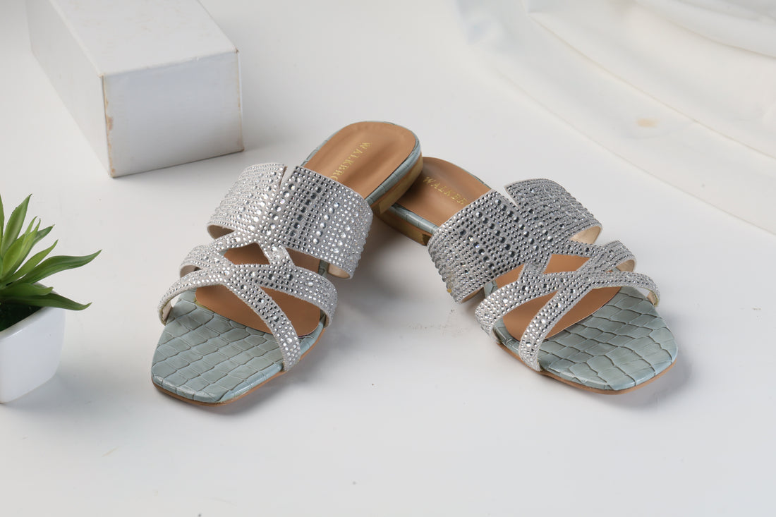 WALKBROS BEAUX FANCY SLIPPERS - SILVER LOUIS