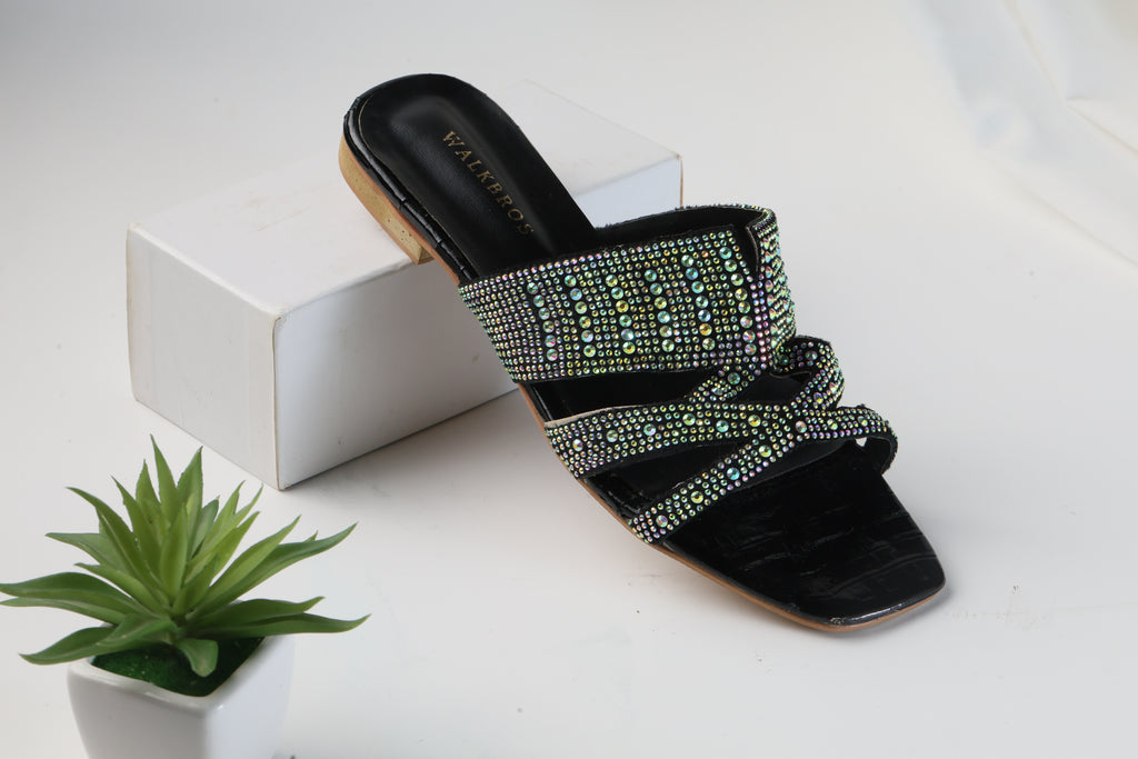WALKBROS BEAUX FANCY SLIPPERS - BLACK LOUIS