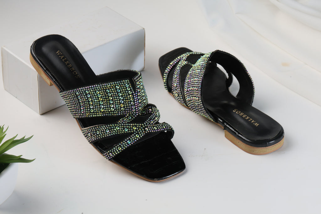 WALKBROS BEAUX FANCY SLIPPERS - BLACK LOUIS