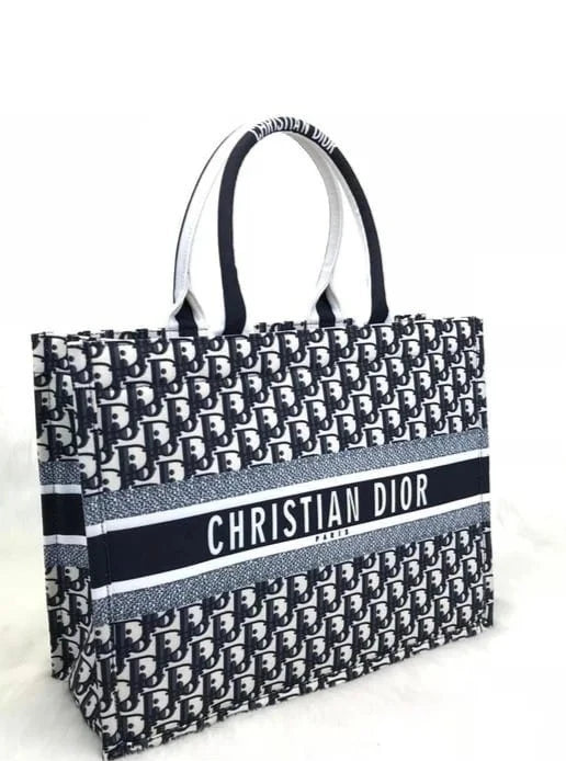 COMBO DEAL - DIOR SLIDES WITH DIOR BOOK TOTE BAG - DD WHITE