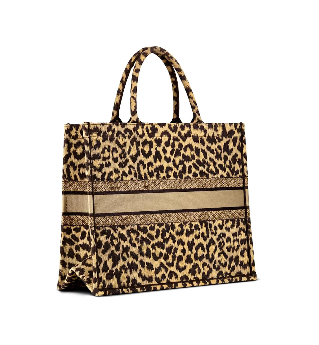 COMBO DEAL - DIOR SLIDES WITH DIOR BOOK TOTE BAG - LEOPARD