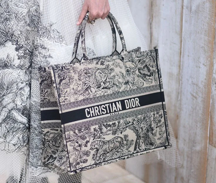 COMBO DEAL - DIOR SLIDES WITH DIOR BOOK TOTE BAG - JUNGLE WHITE