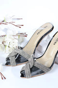 WOMEN RHINESTONE PEEP TOE SANDALS - BLACK