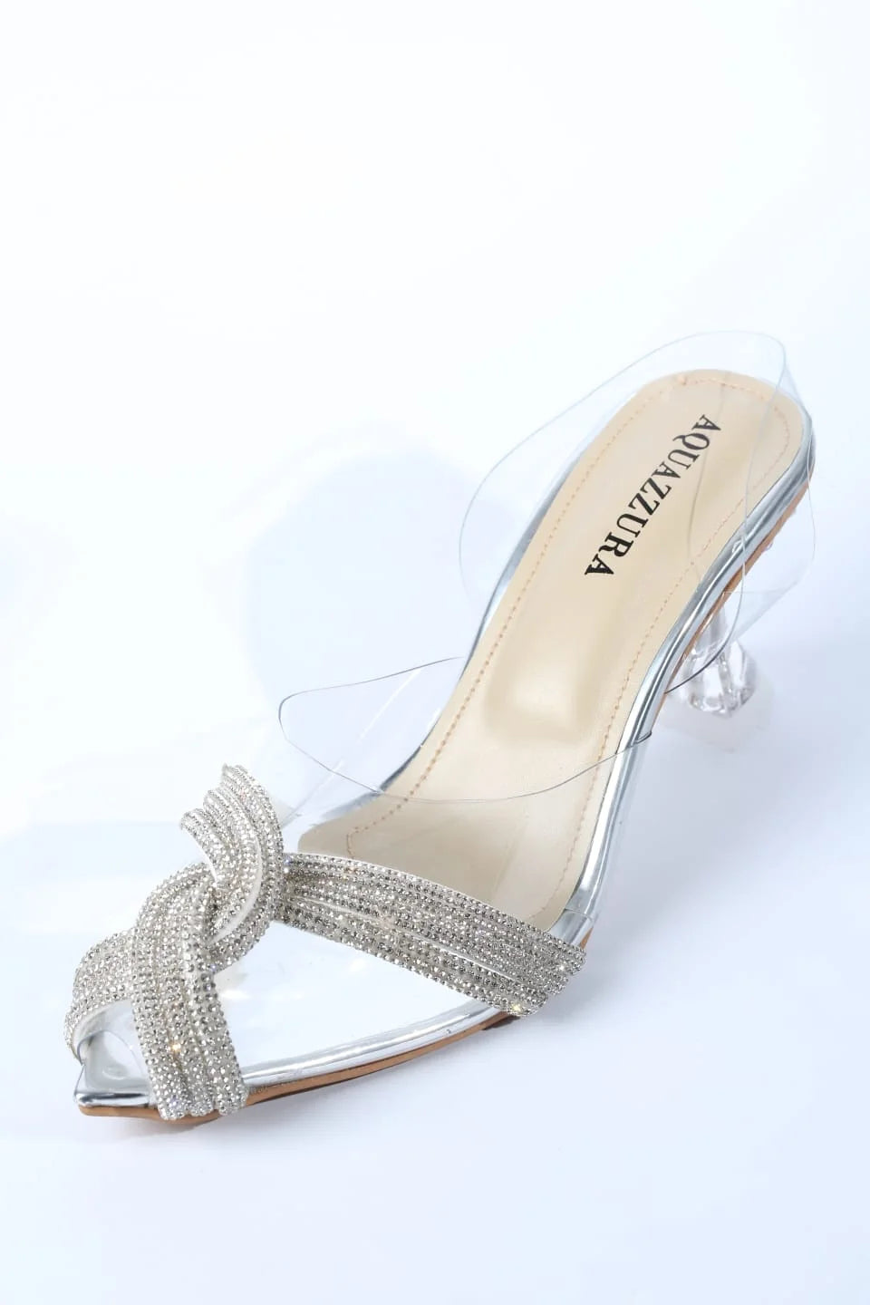 WOMEN RHINESTONE PEEP TOE SANDALS - SILVER