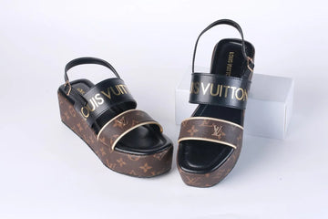 LV MONOGRAM WEDGES SANDALS - BLACK