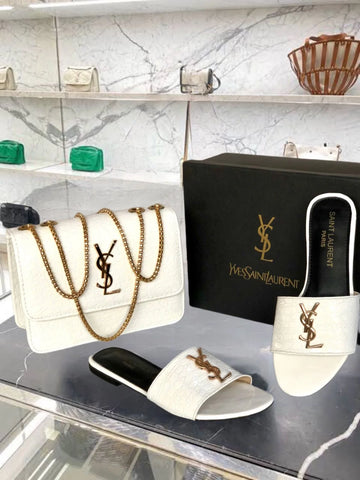 COMBO DEAL - YSL CROSS BODY BAG & YSL SLIDES - WHITE
