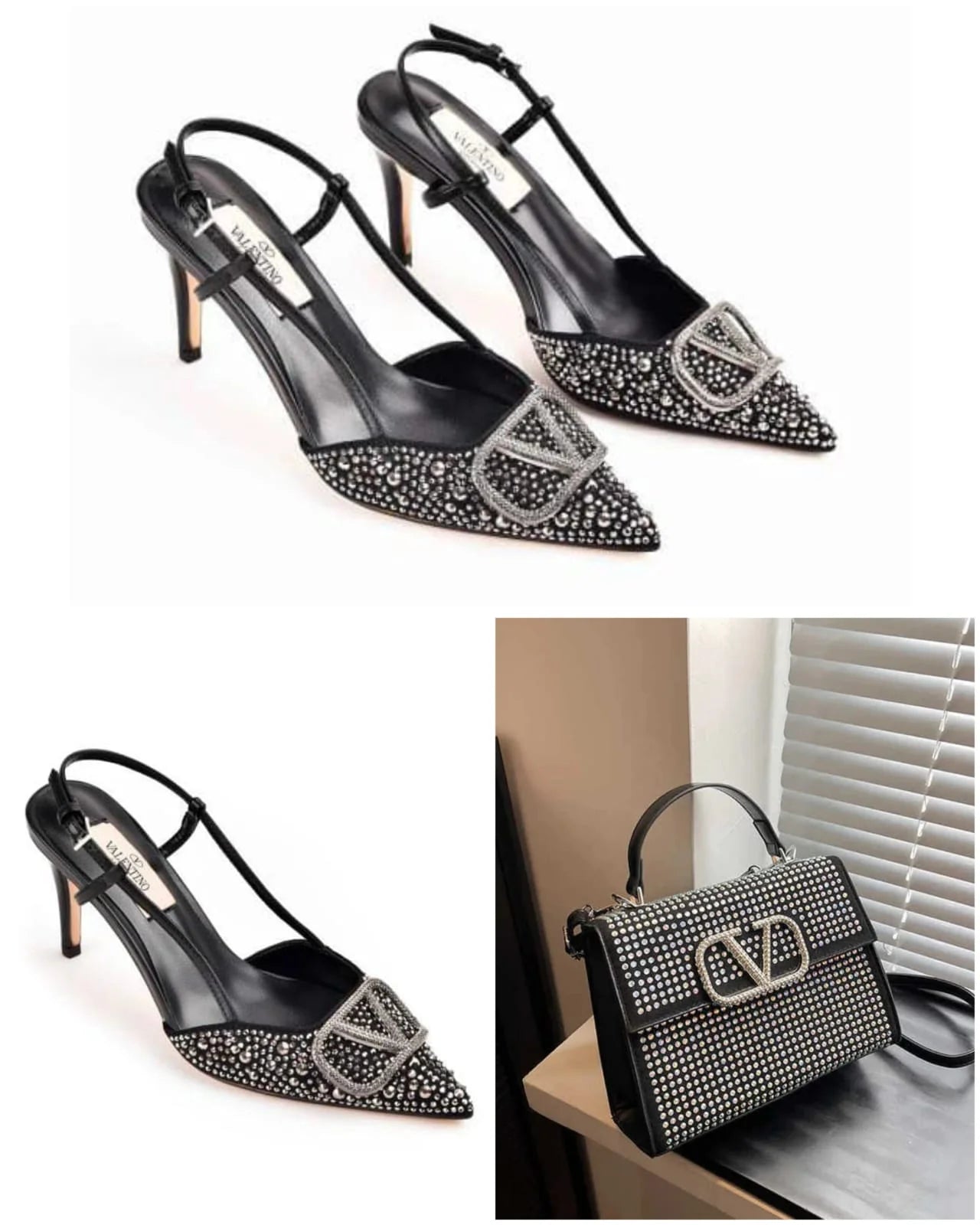 COMBO DEAL - VLOGO SIGNATURE PUMPS & CROSSBODY BAG - BLACK (SILVER)