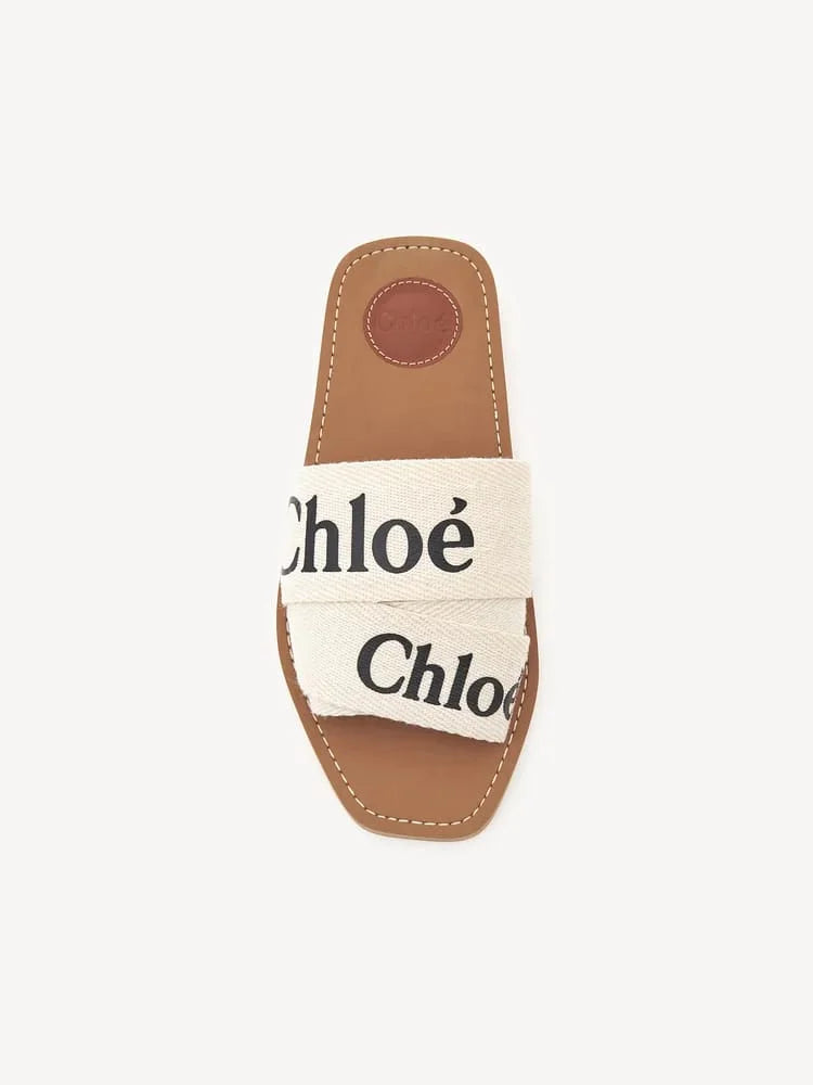 CHLOE WOODY FLAT MULE - WHITE