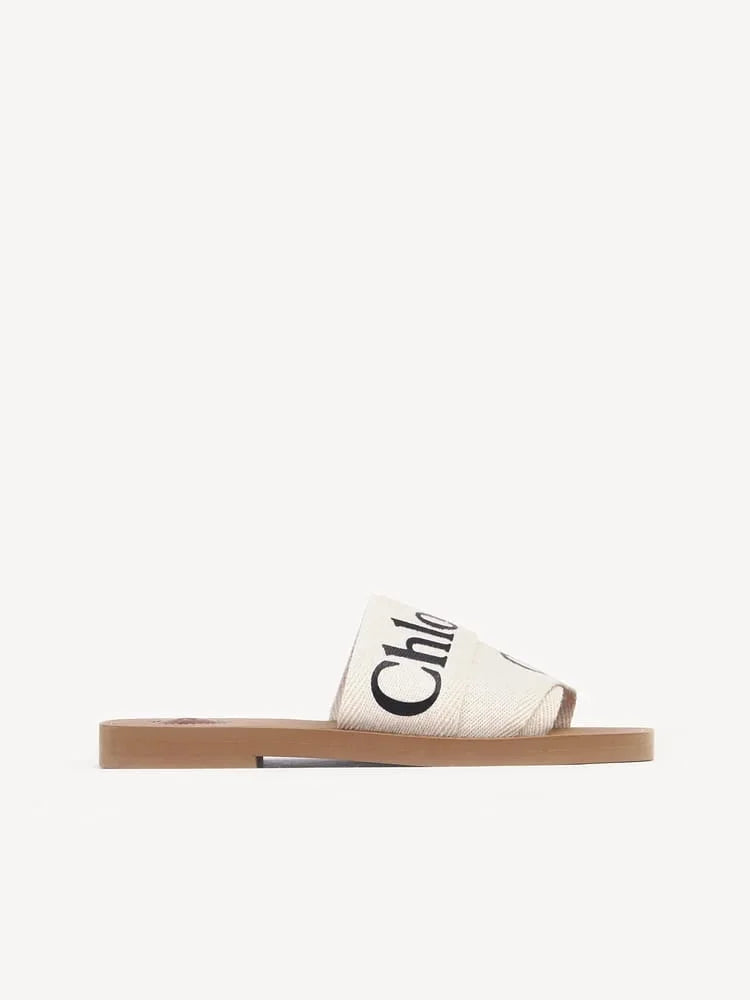 CHLOE WOODY FLAT MULE - WHITE