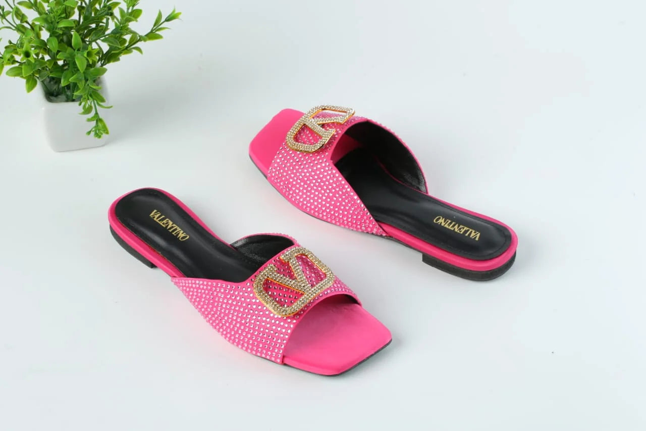 VLOGO RHINESTONE BUCKLE FLAT SANDALS - PINK