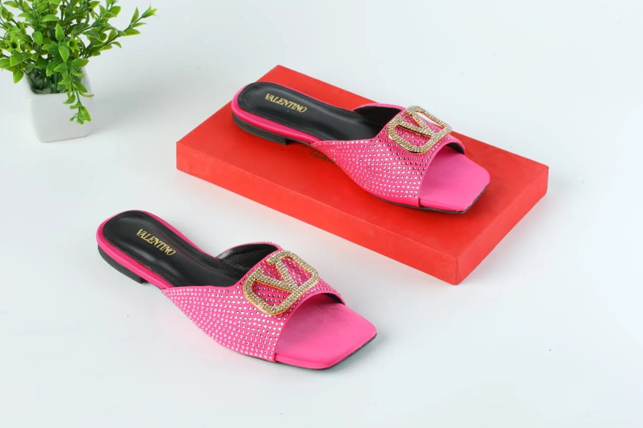 VLOGO RHINESTONE BUCKLE FLAT SANDALS - PINK