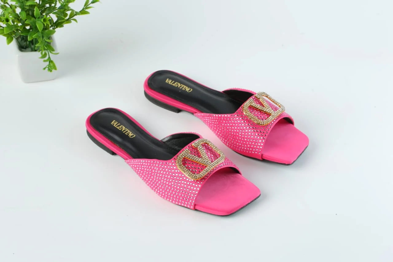 VLOGO RHINESTONE BUCKLE FLAT SANDALS - PINK