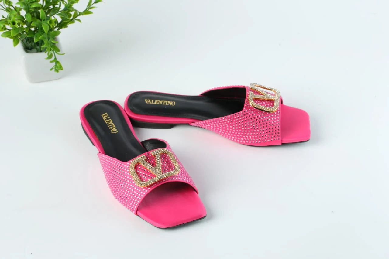 VLOGO RHINESTONE BUCKLE FLAT SANDALS - PINK