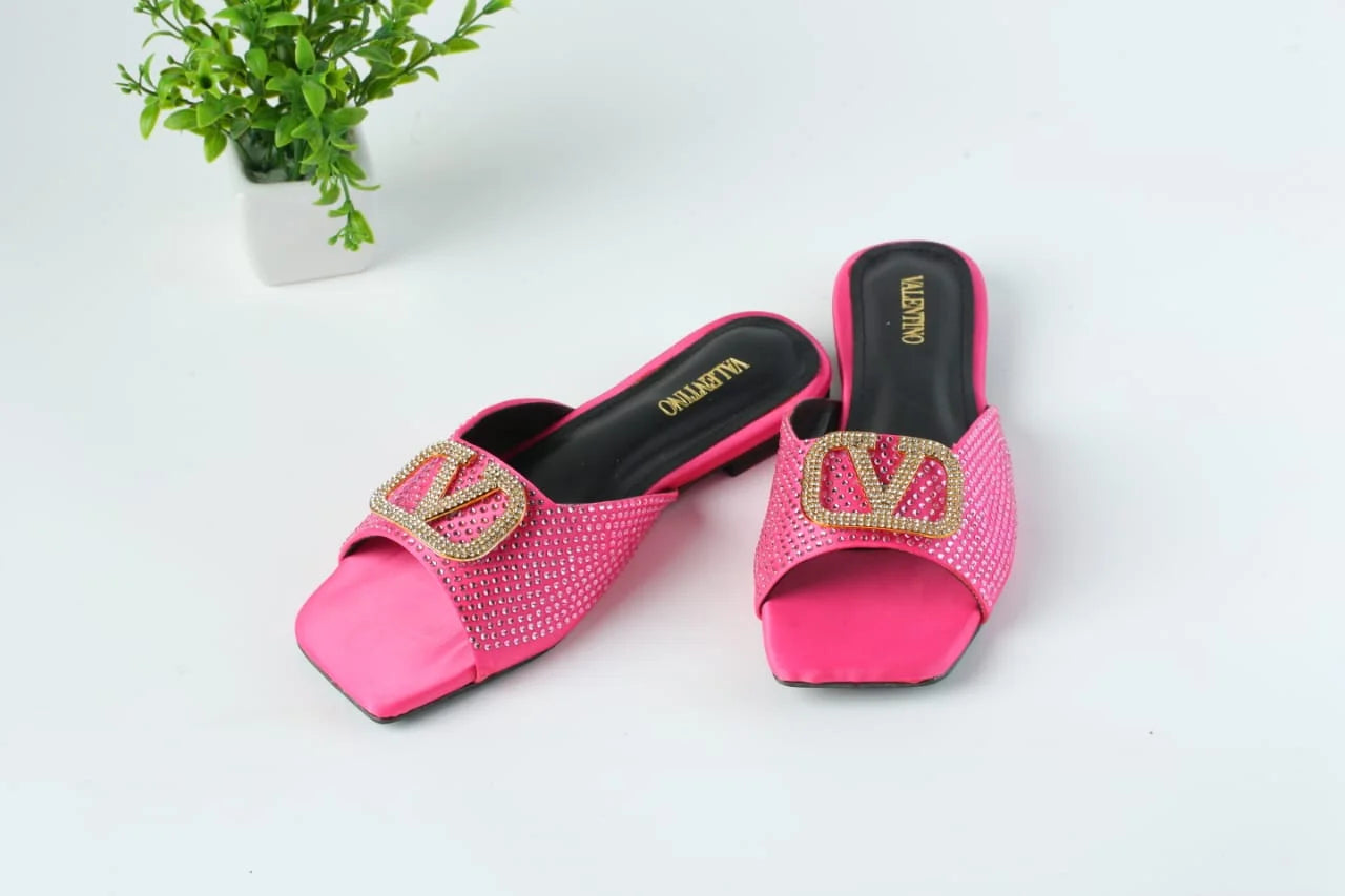 VLOGO RHINESTONE BUCKLE FLAT SANDALS - PINK