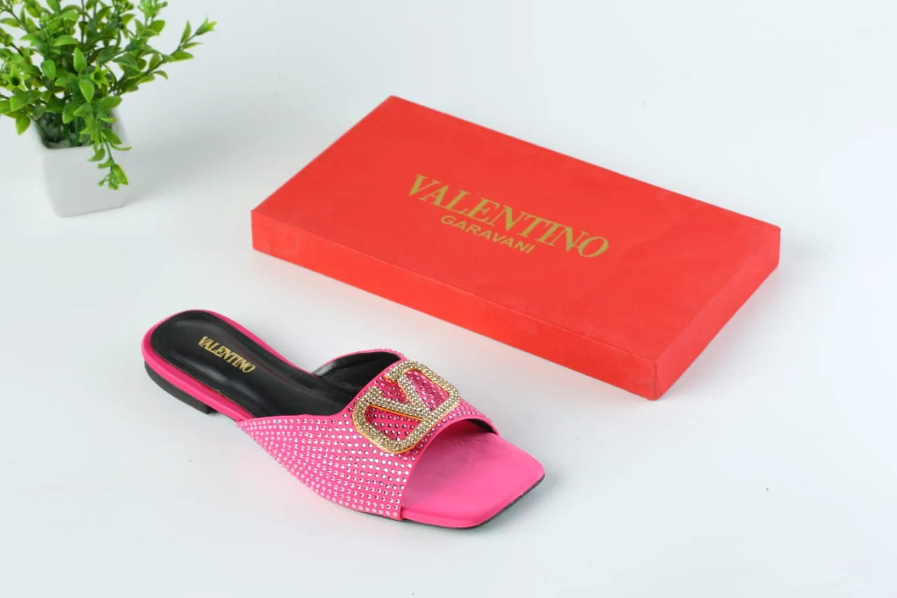 VLOGO RHINESTONE BUCKLE FLAT SANDALS - PINK