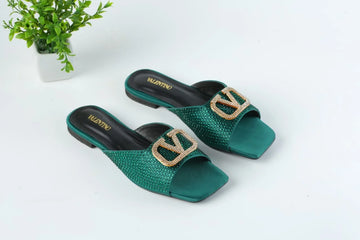 VLOGO RHINESTONE BUCKLE FLAT SANDALS - GREEN