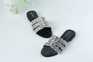 WALKBROS EMBROIDERED PEARLS FLATS - BLACK