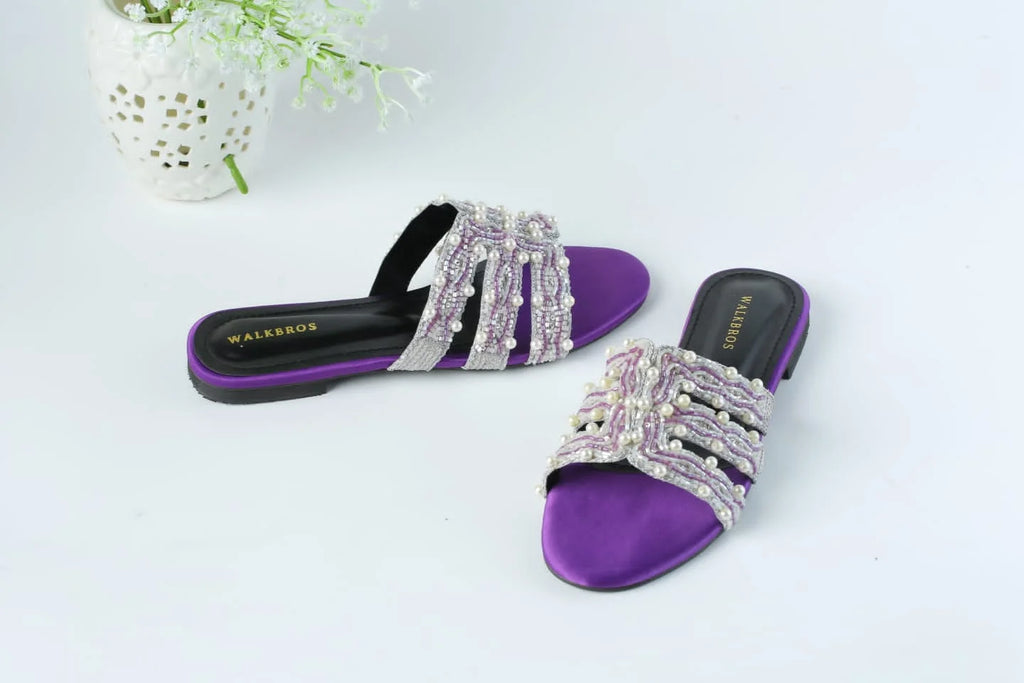 WALKBROS EMBROIDERED PEARLS FLATS - PURPLE