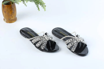 AQUAZZURA EMBROIDERED RHINESTONE FLAT SANDALS - BLACK