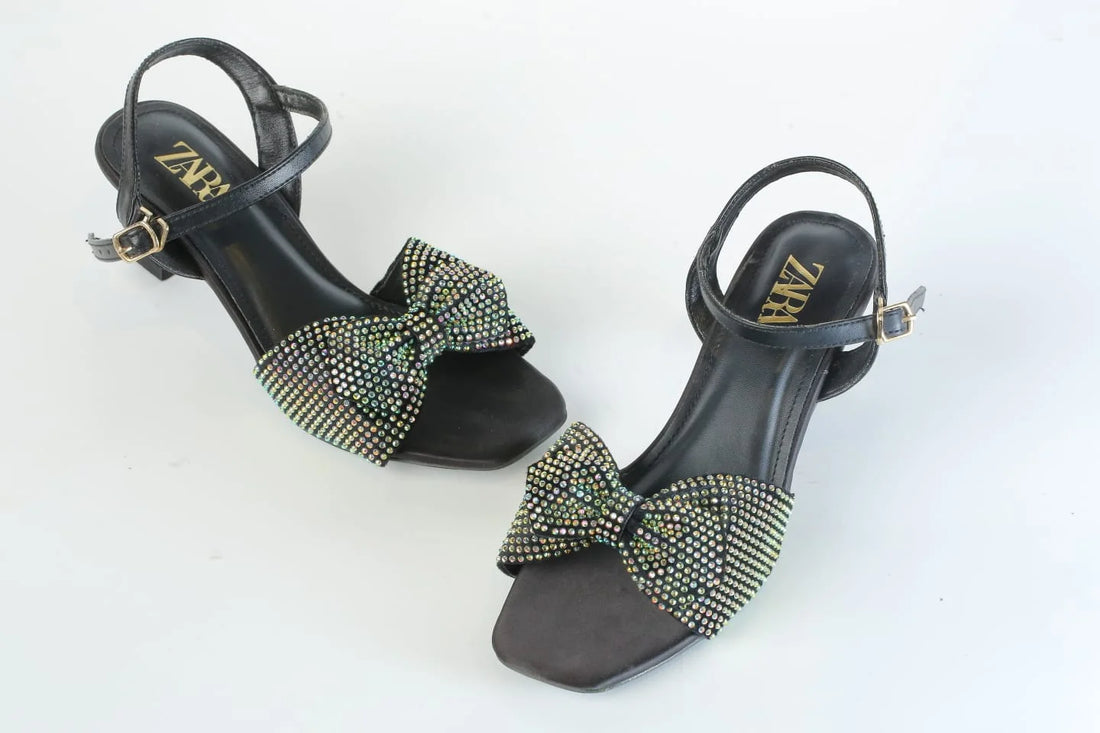 ZARA BOW FANCY SANDALS - BLACK