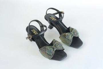ZARA BOW FANCY SANDALS - BLACK
