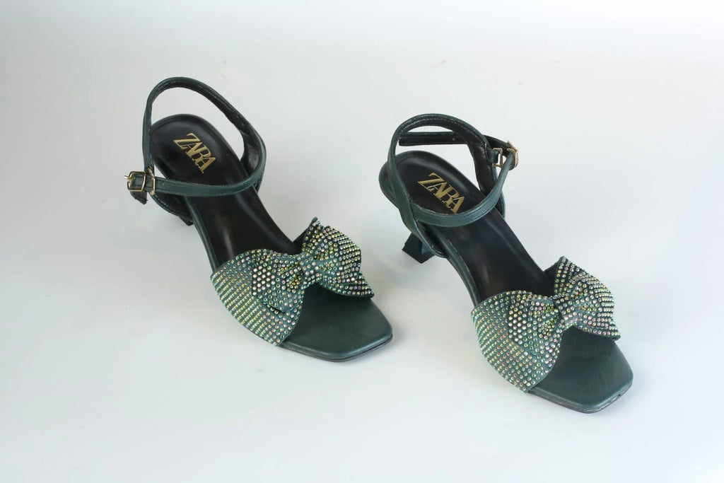 ZARA BOW FANCY SANDALS - GREEN