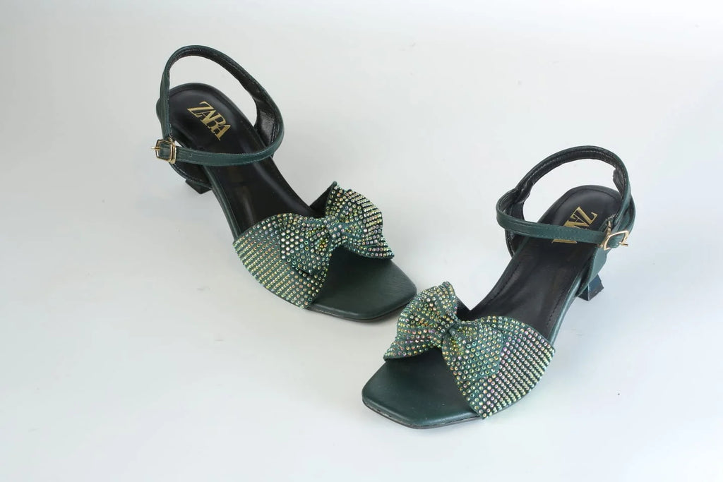 ZARA BOW FANCY SANDALS - GREEN