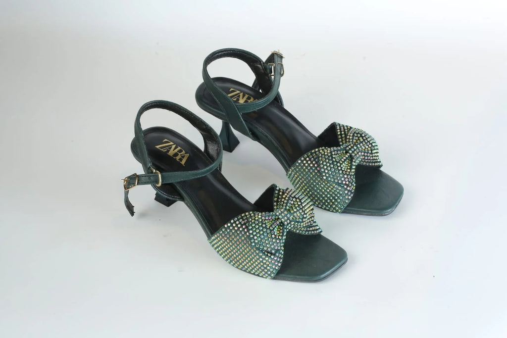 ZARA BOW FANCY SANDALS - GREEN