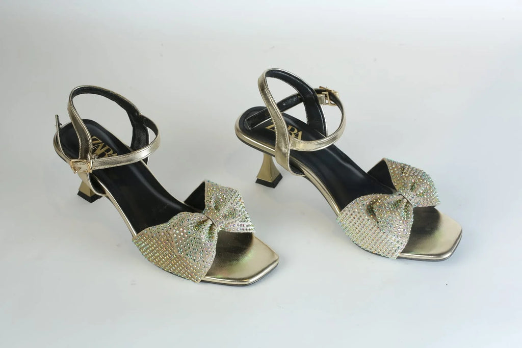 ZARA BOW FANCY SANDALS - GOLDEN