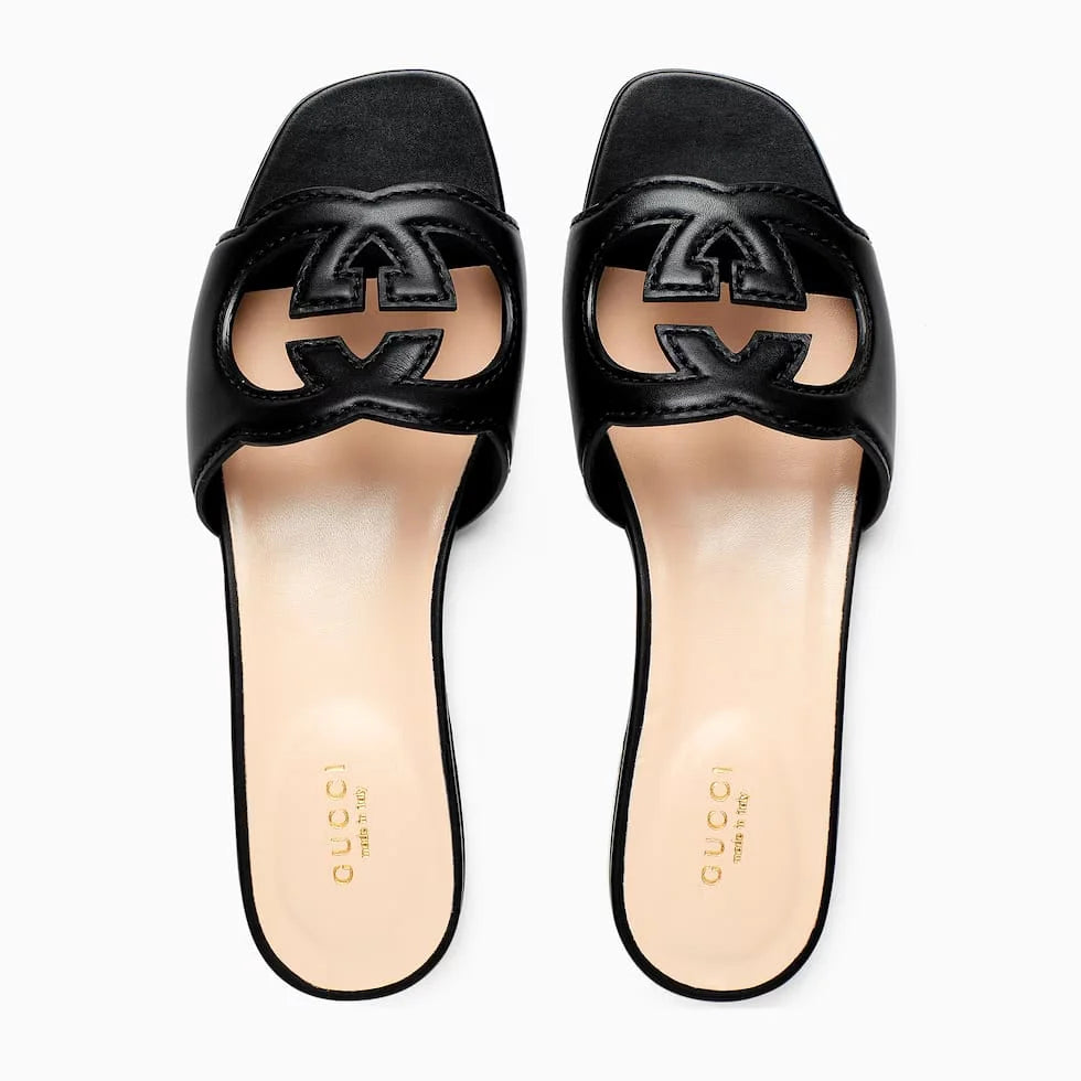 WOMEN's INTERLOCKING G CUT-OUT SLIDE SANDAL - BLACK