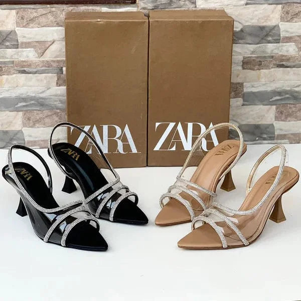 ZARA VINYL EMBELLISHED Diamante Heels - BEIGE