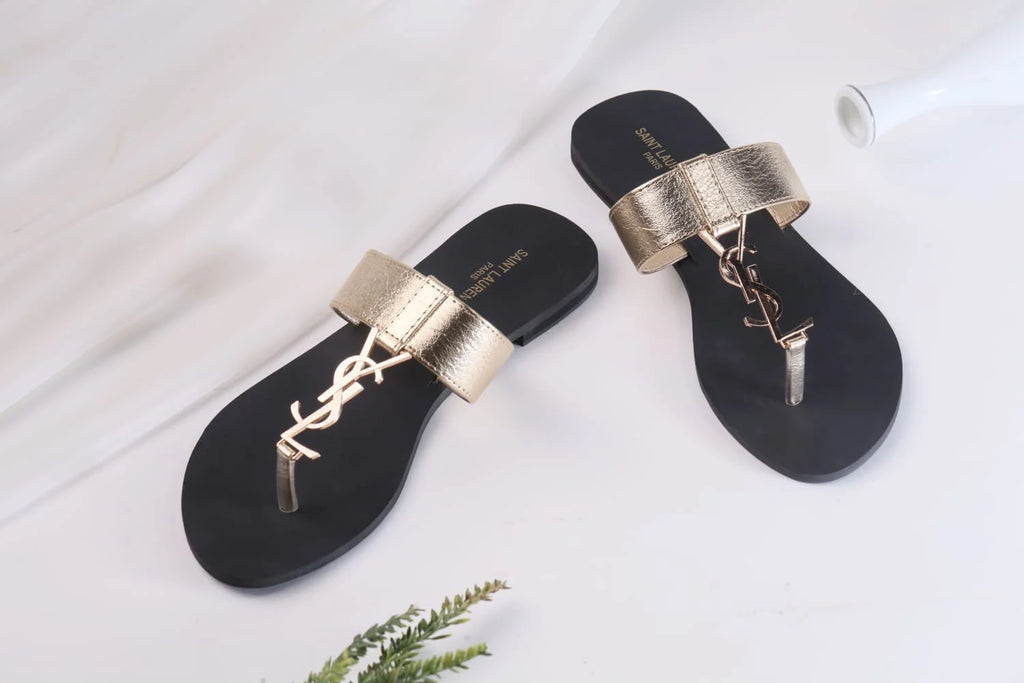 SAINT LAURENT CASSANDRA SLIPPER - GOLDEN