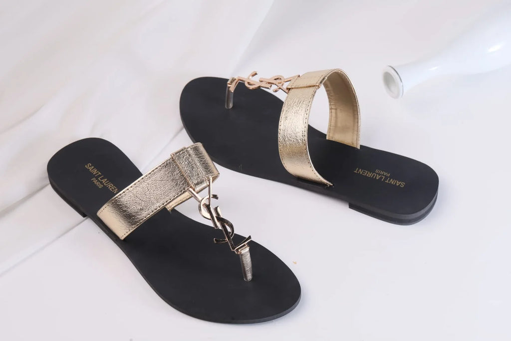 SAINT LAURENT CASSANDRA SLIPPER - GOLDEN