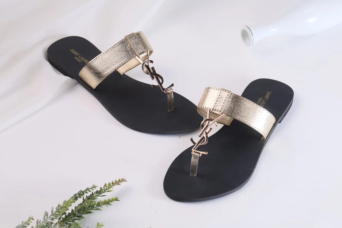 SAINT LAURENT CASSANDRA SLIPPER - GOLDEN