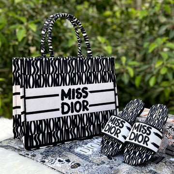 COMBO DEAL - MSS DIOR TOTE BAG & MISS DIOR SLIDES - BLACK
