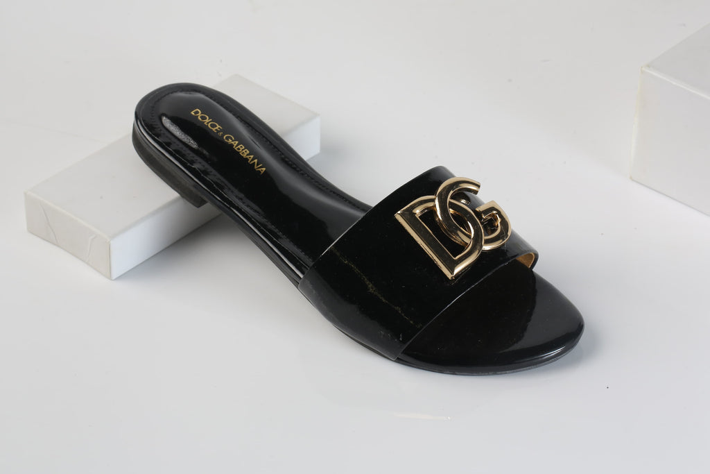 DOLCE & GABBANA SLIDE SANDALS - BLACK
