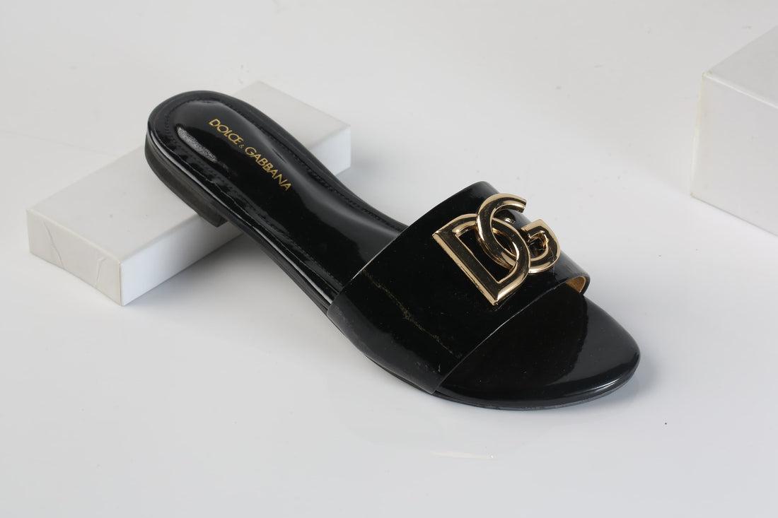 DOLCE & GABBANA SLIDE SANDALS - BLACK
