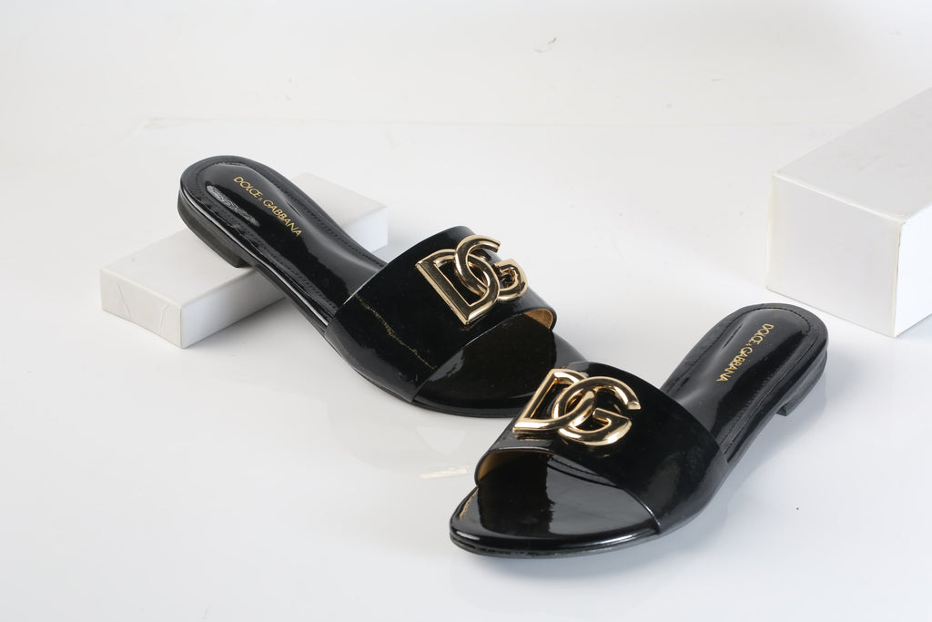 DOLCE & GABBANA SLIDE SANDALS - BLACK