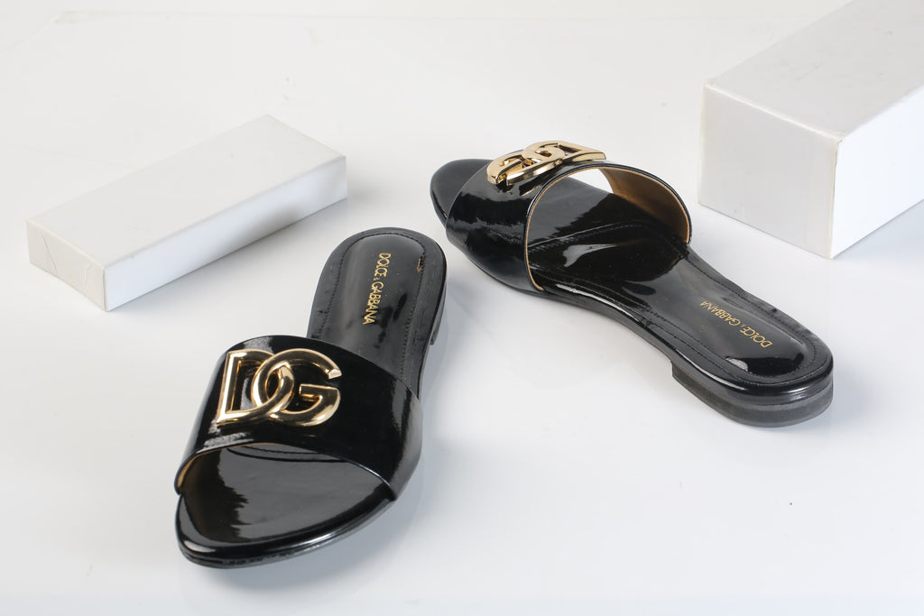 DOLCE & GABBANA SLIDE SANDALS - BLACK