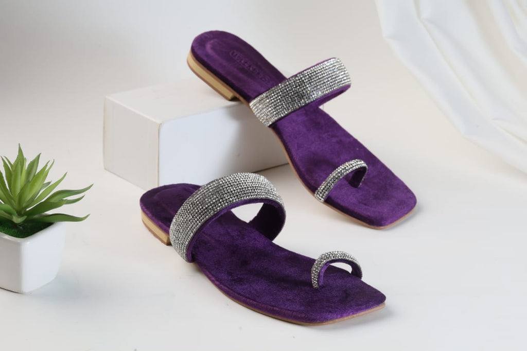 WALKBROS WOMEN'S MASH STRAP SLIPPERS - PURPLE
